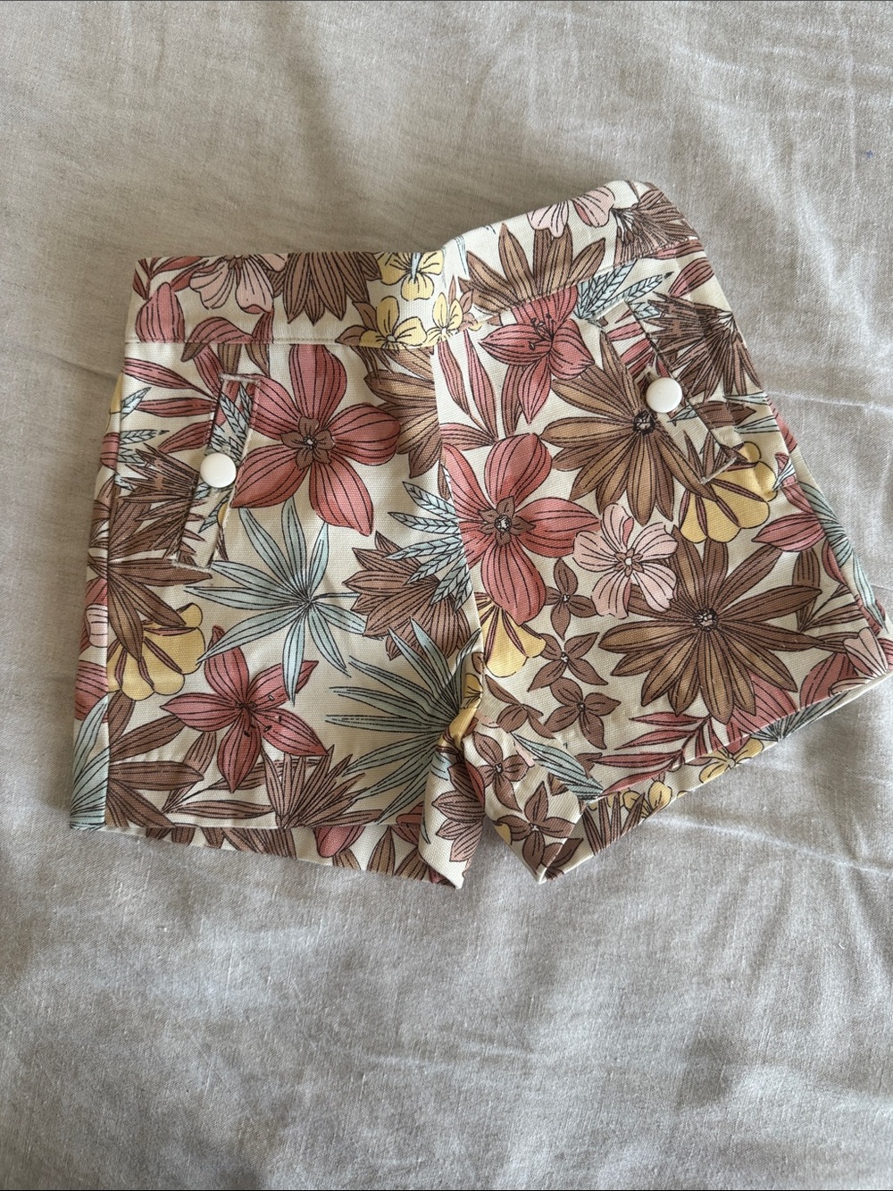 Janie and Jack Floral High-Waist Shorts - Pink, Brown, Cream & Yellow